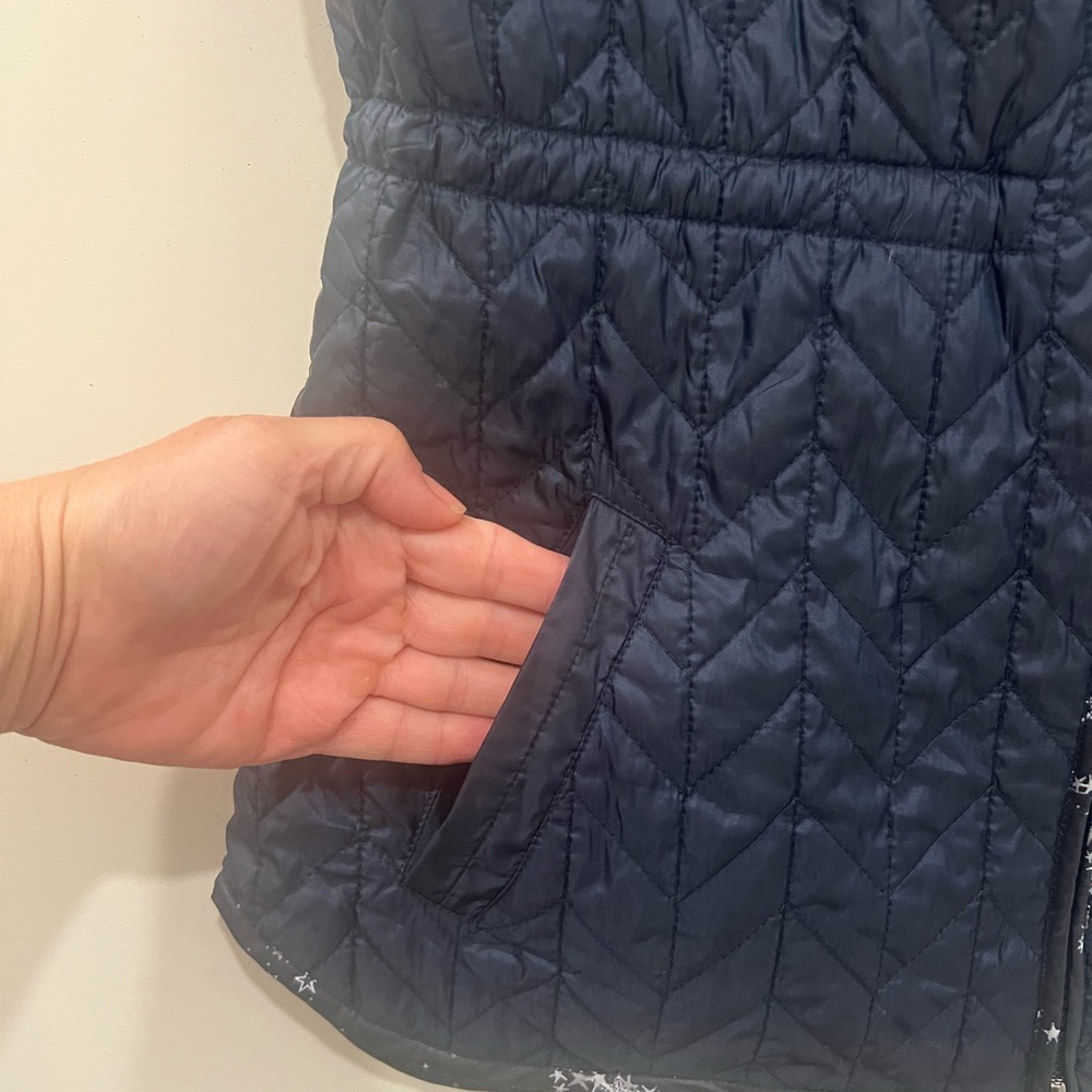 Chico’s womens Blue Zip Front Reversible quilted Vest Moon stars Small - Picture 4 of 15